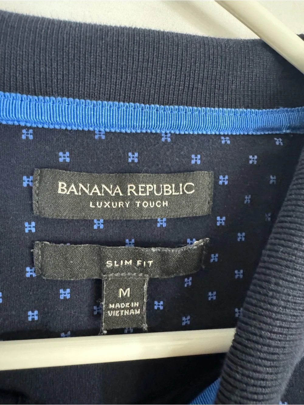 Banana Republic Navy Polo with Light Blue Dot Pattern